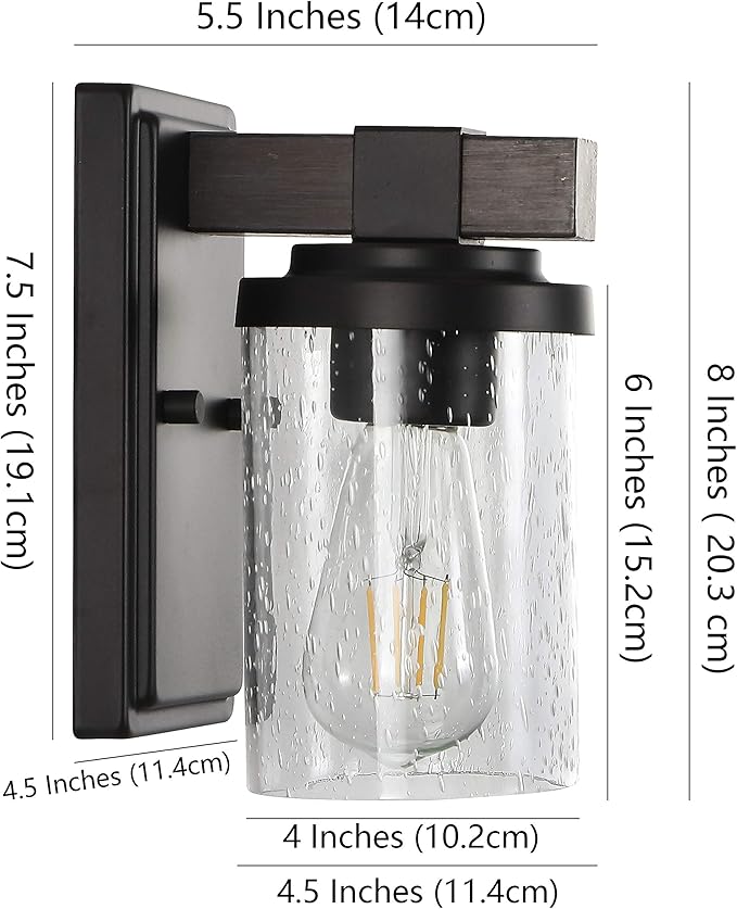 JONATHAN Y 4.5" Oil Rubbed Bronze LED Vanity Light, Rustic Farmhouse Sconce, Clear Seeded Glass Shade, Industrial Wall Lamp for Bathroom Mirror, Kitchen Sink, LED Bulb JYL7507A