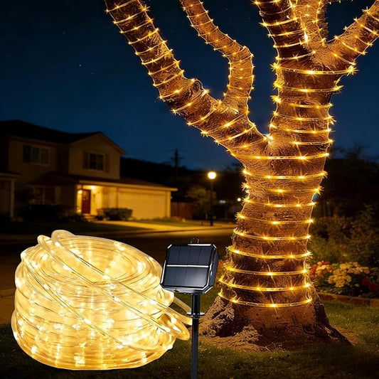 Solar Rope Lights for outside, 66ft 200 LED Solar string Lights with 8 Modes, Waterproof Solar Outdoor Light for Patio Garden Party Tree Porch Pool Fence Outdoor Holiday Xmas Decor-Warm White