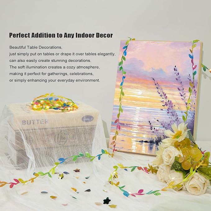 Fairy Lights Battery Operated with Vines, Colorful Leaves String Lights Plant Light for Bedroom Wedding Birthday Party Decoration Indoor DIY Crafts, 6.56FT, 2PCS