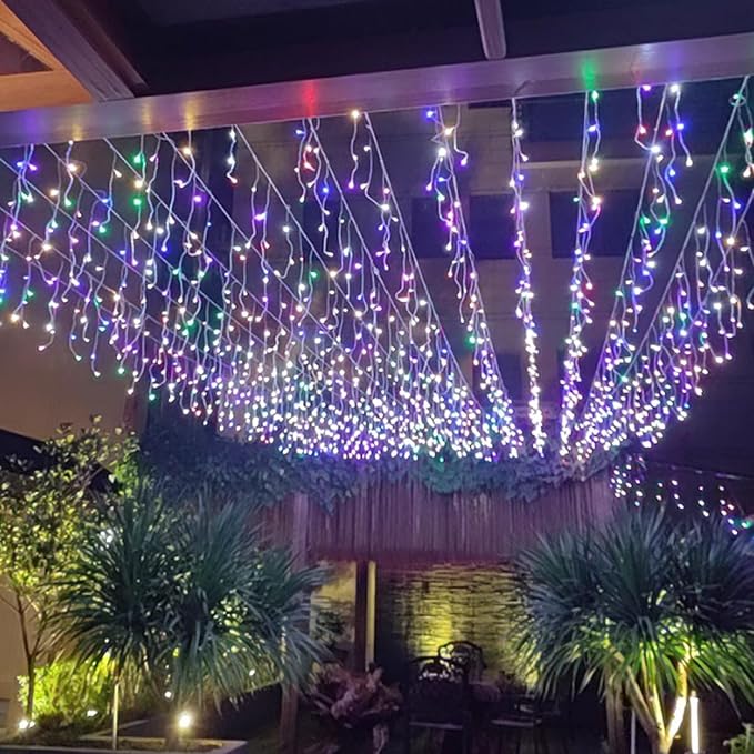 GTSYDING LED Icicle String Lights, Christmas Icicle Lights 13Ft 96 LEDs Window Curtain Starry Fairy Lights Plug in 8 Modes for Wedding Party Bedroom Garden Patio Outdoor Indoor (Multicolor, 4)