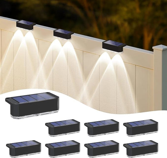 Peasur 8 Pack Solar Fence Lights Outdoor, Deck Light Solar Powered, IP65 Waterproof Led Riling Solar Lights for Outside Yard Step, Cool White