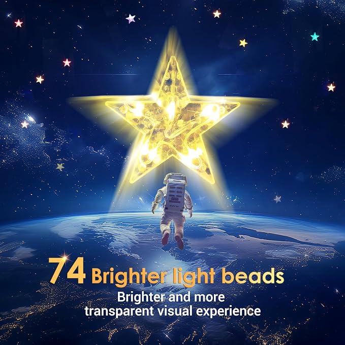 Marchpower 46 Stars Curtain Lights, Battery Operated Christmas Star Window Lights - Warm White with Timer & Memory Function & 8 Modes, IP65 Waterproof for Indoor Window Decoration