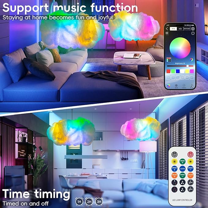 Cloud LED Lights for Bedroom - Aesthetic Mood Light with Music Sync App Control Wall Light, 3D Ceiling Lamp Color Changing Strip Lights for Kids Room Decorations