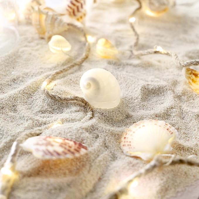 MIYA LIFE Seashell Garland Ocean Light for Beach Decor 7.2FT 39LED Battery Operated Coastal Garland Magic Conch Shell Beach Decorations for Home Coconut Girl Room Decor