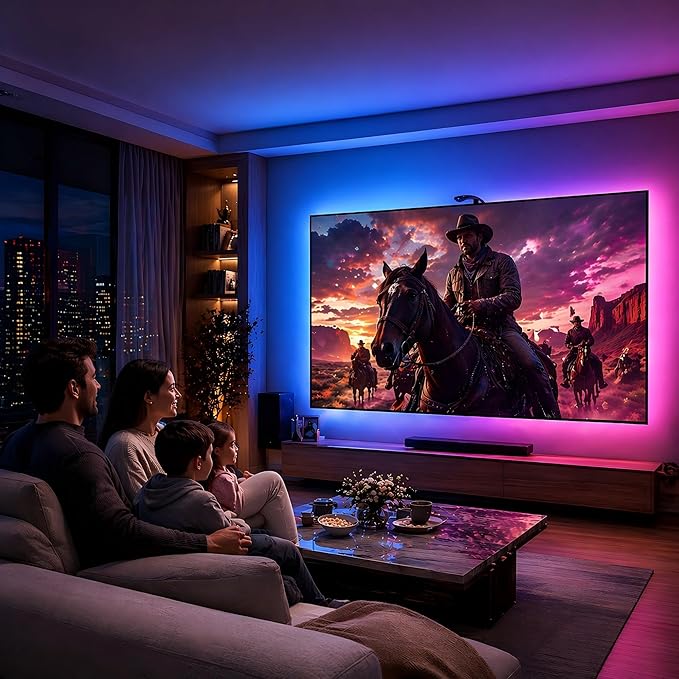AOC TV Backlight Sync to Screen, Behind TV LED Changing Lighting for 75-85 Inch TVs, RGB LEDs Strip Lights with Sensor for Home Decorations Smart App Control, Movie Game Music & DIY Mode, 18.0FT