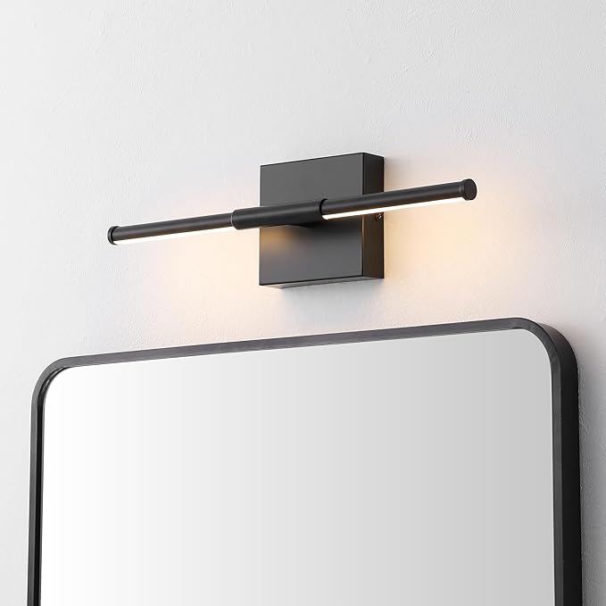 JONATHAN Y 16.25" Black Modern Dimmable Integrated LED Wall Sconce, Minimalist Adjustable Metal Vanity Light for Bathroom Mirror, Bedroom, Hallway, 3000K, ETL Listed (JYL7039C)