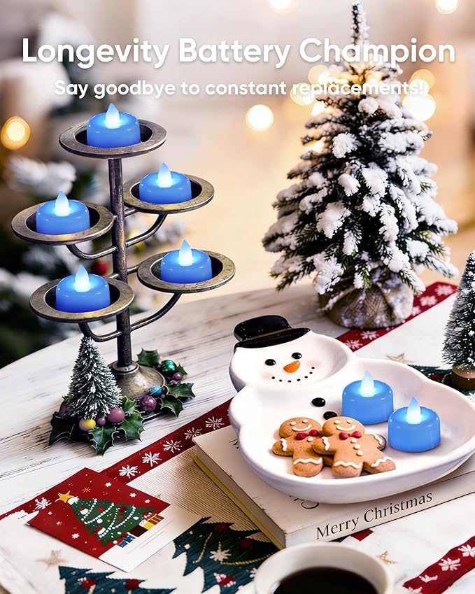 Amagic 24 Pack Light Blue Flameless LED Tea Lights Candles Battery Operated, Electric Fake Tealight Candles for Easter, Wedding, Table Centerpiece, Party, Anniversary, Proposal, Christmas, Birthday