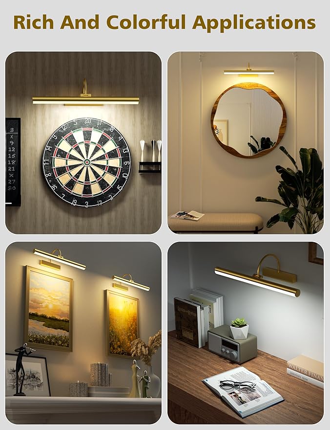VOLISUN Picture Lights for Wall, 16 inch Rechargable Picture Light Battery Operated, 3 Color Temperatures Cordless Picture Light with Remote, Art Light for Paintings, Gallery, Portrait, 1 Pack (Gold)
