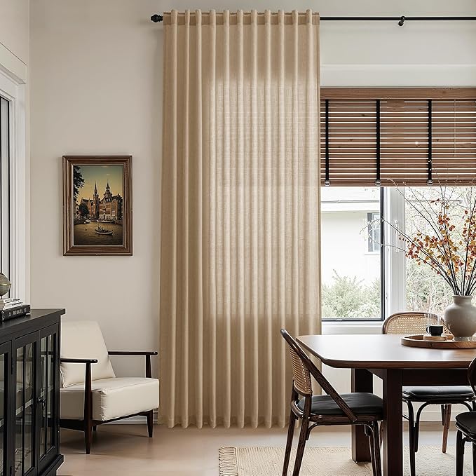 Nanspring Sand Beige Curtains 90 Inches Long for Living Room Linen Blend Semi Sheer Simple Modern Light Filtering Curtains Back Tab Privacy Burlap Textured Curtain for Bedroom Office 52x90, 2 Panels