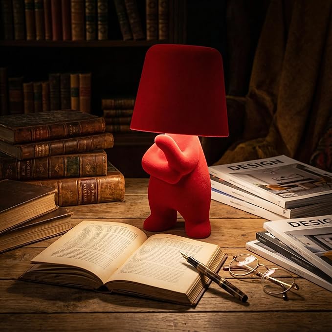Bedside Touch Control Table Lamp, Golden Decor Thinker Statue LED Table Lamp with USB Port, 3 Way Dimmable Modern Night Light Nightstand Lamp for Home Living Room Office Shelf Decor (red-A)