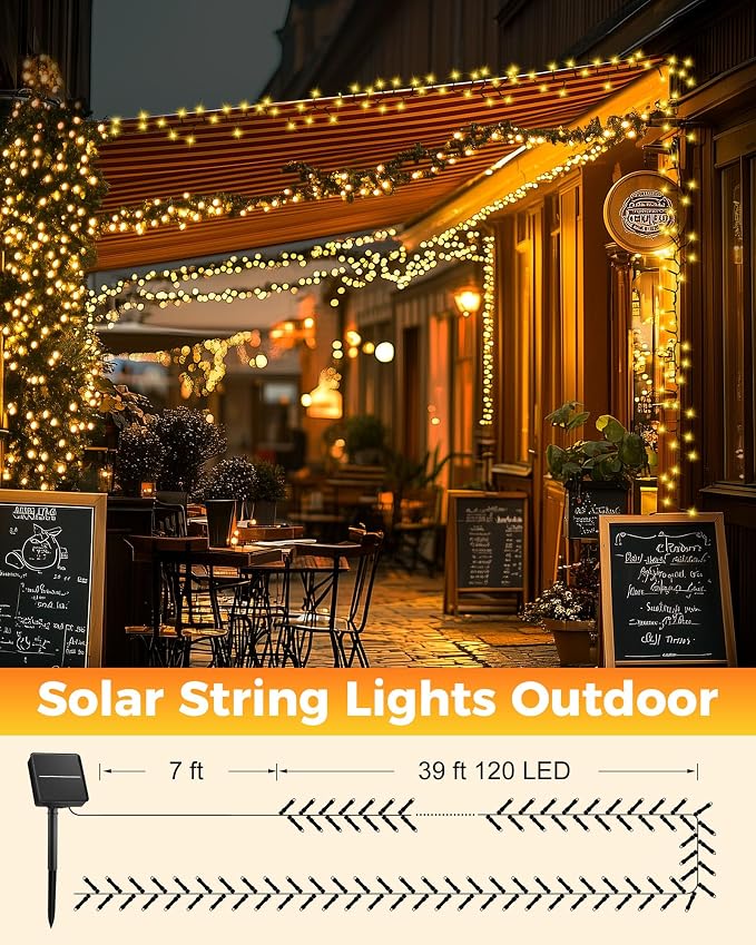 Brightown Solar String Light for Outside, 50Ft 120 LED Solar Lights Outdoor Waterproof, Solar String Lights Outdoor with 8 Modes, for Outside Garden Tree Party Decor(Warm White)