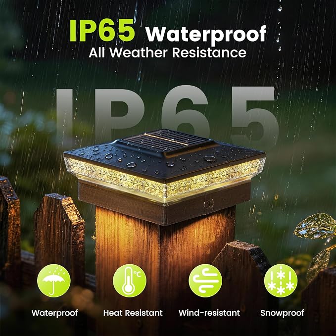 KEILAIMO Solar Post Cap Lights 12 Packs for 4x4 Wooden/Vinyl Posts, IP65 Waterproof Fence Post Solar Lights with Warm/Cool/Neutral Lighting, Outdoor Post Lights for Garden, Patio, Porch- Black