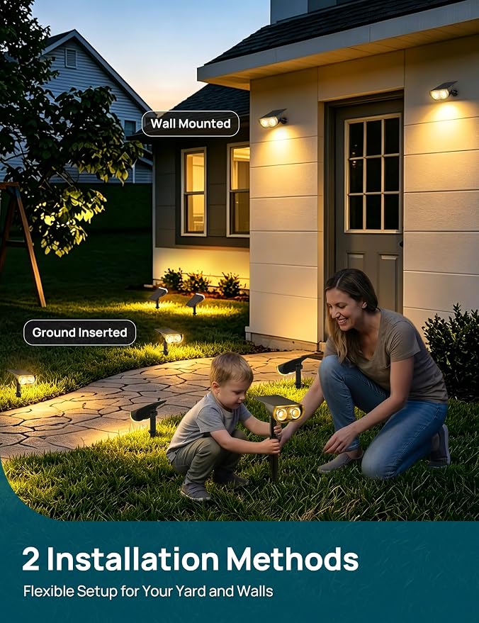 Linkind Solar Lights Outdoor Waterproof IP65, StarRay Dusk-to-Dawn Outdoor Solar Lights, 3 Lighting Modes Solar Spot Lights Outdoor for Garden, Yard, Landscape (Warm White, 6 Pack)