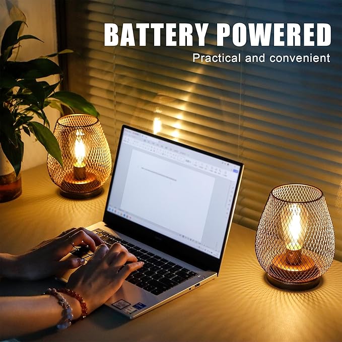 JHY DESIGN 6PCS Metal Cage LED Lantern Battery Powered Lamp Vintage Cordless Accent Light Great for Weddings Parties Patio Bedroom Living Room Yard Events for Indoors Outdoors