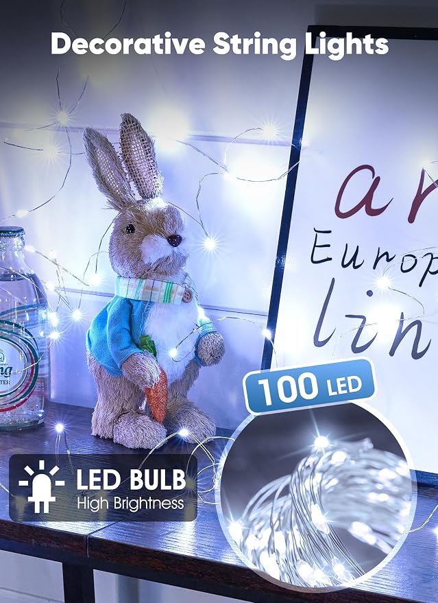 33Ft 100LED Outdoor String Lights, Pure White Fairy Lights Battery Operated with Remote, Waterproof Twinkle Lights for Bedroom Dorm Patio Tapestry Backyard Garden Party Indoor Christmas Decoration