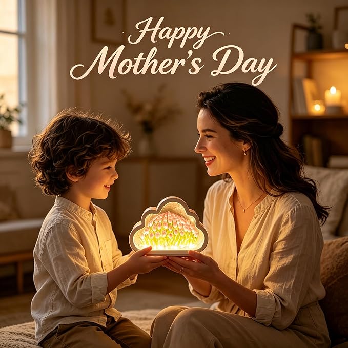 LOGAZOO (20 Flower) Mothers Day Gifts for mom Tulip Lamp Night Light with Mirror, Assembled Artificial Flower Lamp Table Light Bedroom Decoration Gift for Women Girlfriend Sisters Desk Table Decor