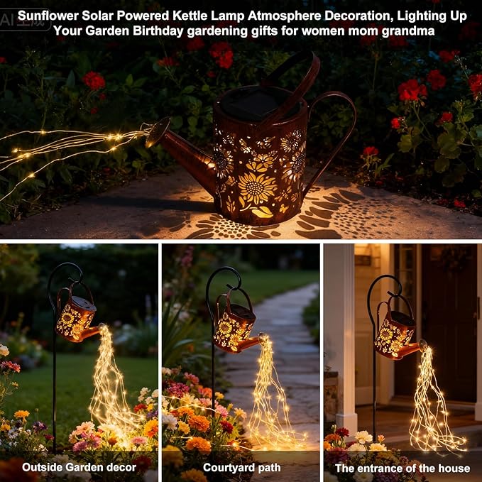 ZKLiLi Sunflowers Solar Lights Outdoor Garden Sunflower Gifts, Gardening Gifts, Solar Watering Can Lantern for Garden, Patio, Yard, Pathway Lantern Plant Decoration