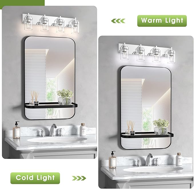 Espird Chrome Light Fixtures, 4 Light Bathroom Vanity Light with Clear Glass Shade, 30 in Modern Vanity Light, Bathroom Lighting Fixtures Over Mirror for Living Room