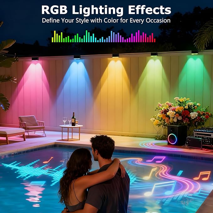 Outdoor Deck Lights, 16 Lights Smart Fence Lights Compatible with Alexa & Google Home, IP65 LED Patio Deck Lighting with Remote, Fence Lighting Music Sync for Patio Yard Garden(104.8ft)