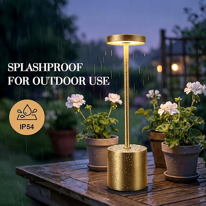 AUDLES Gold Cordless Table Lamp Set of 2, 5000mAh Rechargeable Lamp with Touch Control & Stepless Dimming, 3 Light Modes, IP54 Waterproof Portable Light for Dining Table, Patio, Bedroom, Power Outage
