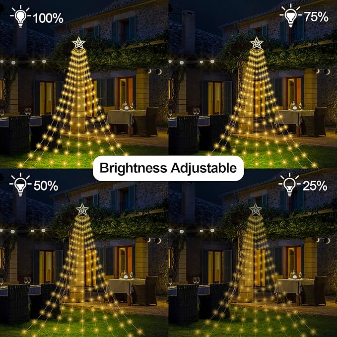 Christmas Decorations Star Lights Outdoor, 11.48ft 350 LED Waterfall Tree Lights with 8 Modes Timer Remote Plug in Christmas Lights for Indoor Yard Patio Home Holiday Party Decor, Warm White