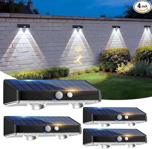 kolpop Solar Fence Lights Outdoor with Motion Sensor, Fence Lights Solar Powered,IP65 Waterproof,3 Modes LED Solar Lights for Patio,Backyard,Railing,Wall,Nighttime,Party,Pool,4 Pack,Cool White
