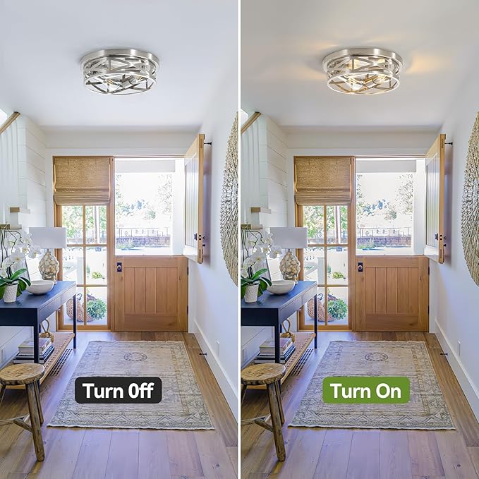 13 inch Brushed Nickel Flush Mount Ceiling Light Fixtures,3-Light Modern Hallway Light Fixtures Ceiling, Brushed Nickel Light Fixture Ceiling Mount for Farmhouse,Kitchen, Bedroom 1 Pack