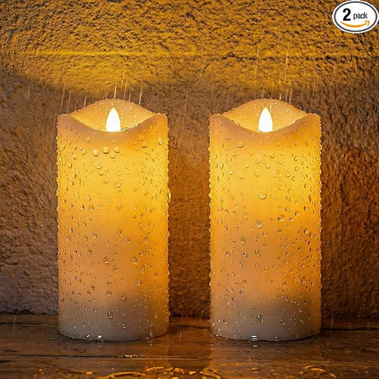 Livinlarge Large Solar Candle Lights Outdoor,Flameless Pillar IP65 Waterproof White Fake Candle,Dusk to Dawn,Solar Powered LED Candles for Patio Yard Deck Window Outdoor Lantern Decor,3"x6", Set of 2