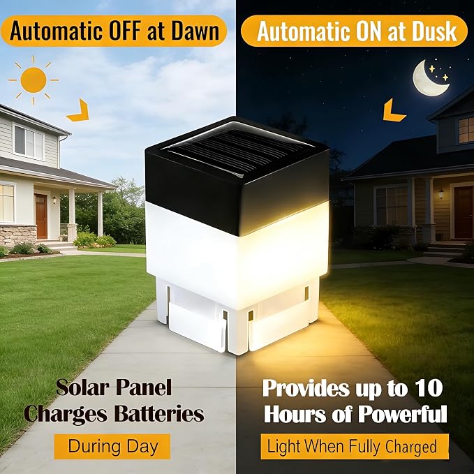 Solar LED Fence Post Cap Light 2x2 Inch (5x5cm) - for Wrought Iron, Aluminum & Garden Fences, Waterproof Outdoor Solar Lights(White Light) (8)