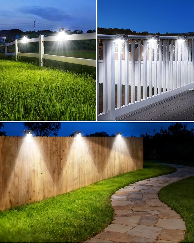 Clip on Solar Lights Outdoor, Solar Motion Sensor Lights Outdoor with Waterproof 3 Modes, 60LEDs 500LM Portable Security Light for Fence, Deck, Yard, Camping, USB Charging, 6 Black