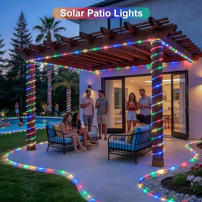 JMEXSUSS Trampoline Accessories 200 LED Trampoline Lights, 66ft IP 65 Waterproof Solar Rope Lights Outdoor, 8 Modes Solar Patio Light for Fence Garden Yard Backyard Tree Slide (Multicolor)