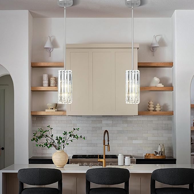 Crystal Pendant Lights for Kitchen Island - 10" Nickle Sand Adjustable Chandelier, Dimmable E26 Hanging Fixture, Modern Lighting for Dining 1pcs