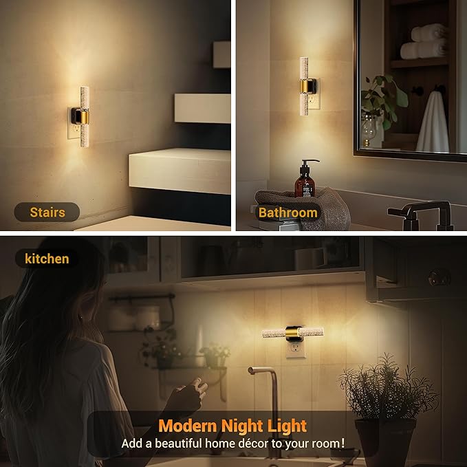 JandCase Night Lights Plug into Wall, 180° Rotating 3000K Soft Light LED NightLights, 0-100LM Adjustable Brightness, Plug in Night Light with Auto Light Sensor,for Bathroom,Hallway,Kitchen, Bedroom