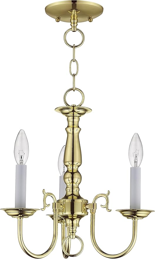 Livex Lighting 5013-02 Williamsburgh 3 Light POLISHED BRASS Hanging Lantern / Flush Mount Mini Chandelier.