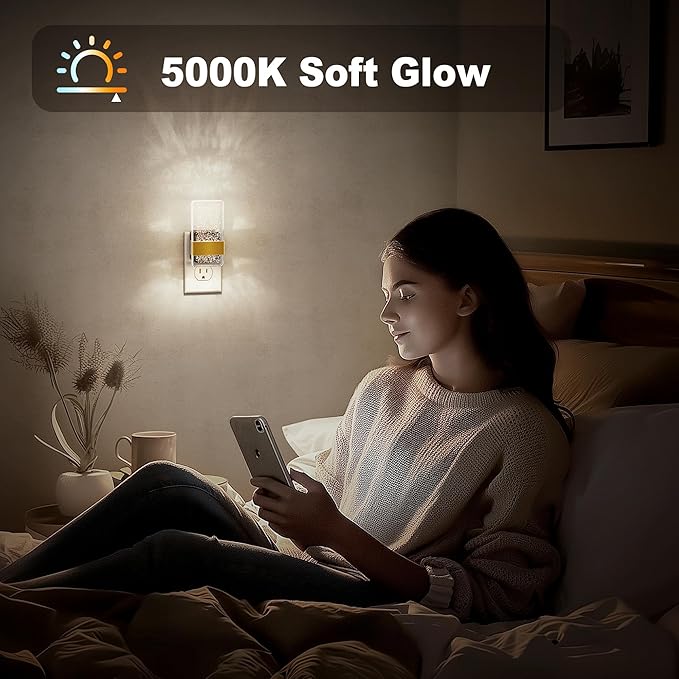 JandCase Night Lights Plug into Wall, Dusk to Dawn Sensor, 5000K White LED, Acrylic Bubble Design, 0-100lm Adjustable Brightness, 2-Pack for Bedroom, Bathroom, Living Room, Hallway