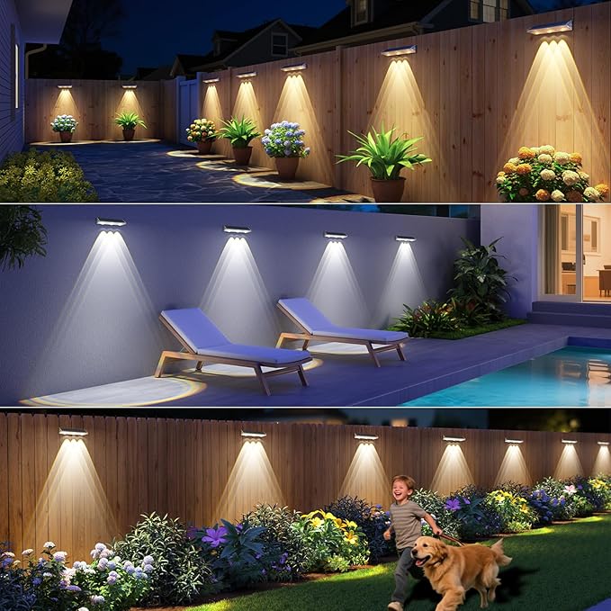 YiLaie Solar Fence Lights Outdoor with IP67 Waterproof, 3 Modes & Dusk to Dawn Auto ON/Off Solar Power Wall Mount Solar Lights for Outside Fence Wall Deck Gate (8 Pack)