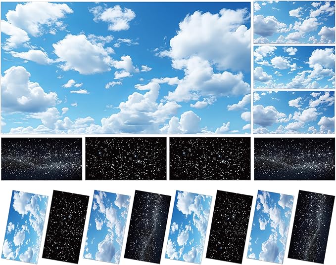 Wiooffen 8 Pcs Fluorescent Light Covers for Classroom Ceiling Light 4 x 2 Ft Magnetic Lights Cover Filters Easy Install for School Office Home Hospitals Drop Ceiling Supplies (Cloud and Starry Night)