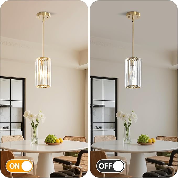 3-Pack Brass Gold Pendant Light Fixtures, Crystal Kitchen Pendant Lighting Over Island,Mini Modern Pendant Lights for Kitchen Island, Dining Room, Hallway, Foyer, Entryways