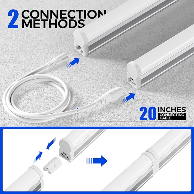 Barrina T5 LED Shop Light 4FT, 2200LM, 20W, 5000K (Daylight White), Utility Garage Lighting, Linkable Ceiling and Under Cabinet Light, Corded Electric with Built-in ON/Off Switch, 2 Packs