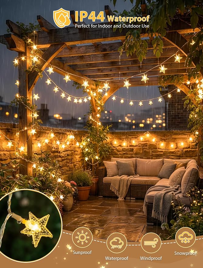Star String Lights Battery&USB Powered,19FT 50LED Star Fairy Lights with Remote, Hanging Star Lights for Home, Kids Tent, Bedroom,Porch, Classroom, Christmas,Party,Room Decor,Warm White