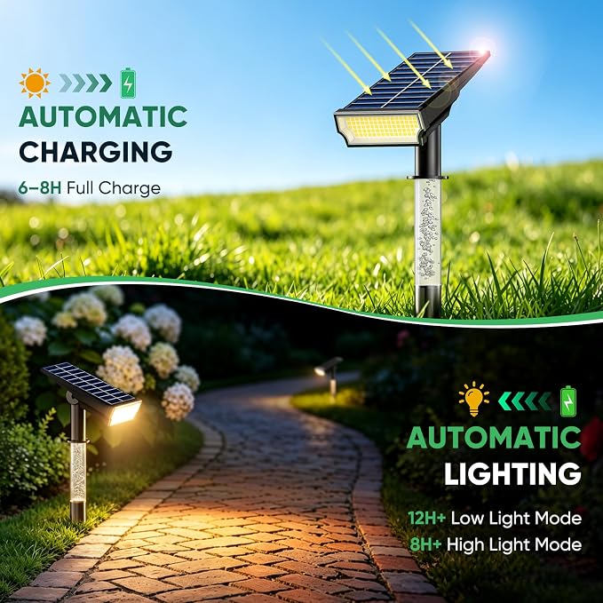 Solar Spot Lights Outdoor Waterproof IP65, 76 LED Solar Landscape Lights with Dual Lighting Design, Auto On/Off Solar Powered Outdoor Lights for Yard, Garden, Pathway, Warm White- 2 Pack