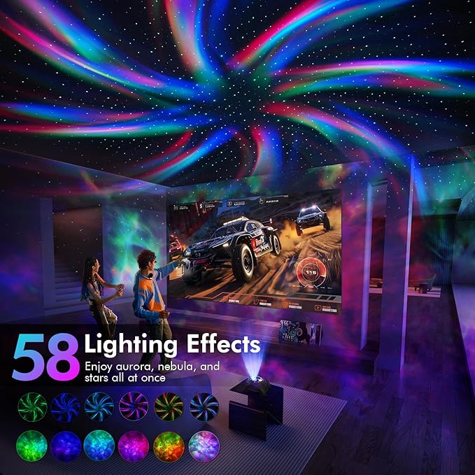 Rossetta Dual Lens Galaxy Projector, Star Projector for Bedroom with 58 Light Effects, Night Light Projector with White Noise & Bluetooth Speaker, Remote Timer, Easter Room Decor Gift for Kids Adults