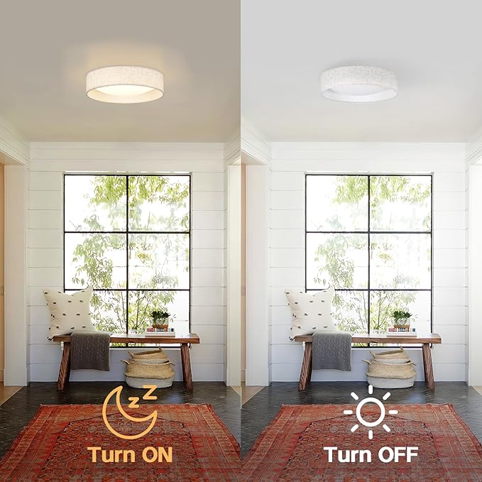 Modern Linen LED 13 Inch Ceiling Light Fixture with 24W 5CCT, Set of 2, Flush Mount Low Profile Room Lamp, Dimmable Minimalist Lighting for Bedroom, Kitchen, Hallway, Closet, Entryway, 2 Pack