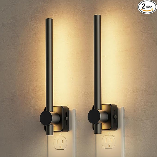 L LOHAS LED Night Light, [2 Pack] Night Lights Plug into Wall, 0-200LM Bathroom Nightlight, Dusk to Dawn Sensor 2W Dimmable Nightlights, Soft White 3000K, Modern Black Night Light for Mirror Restroom