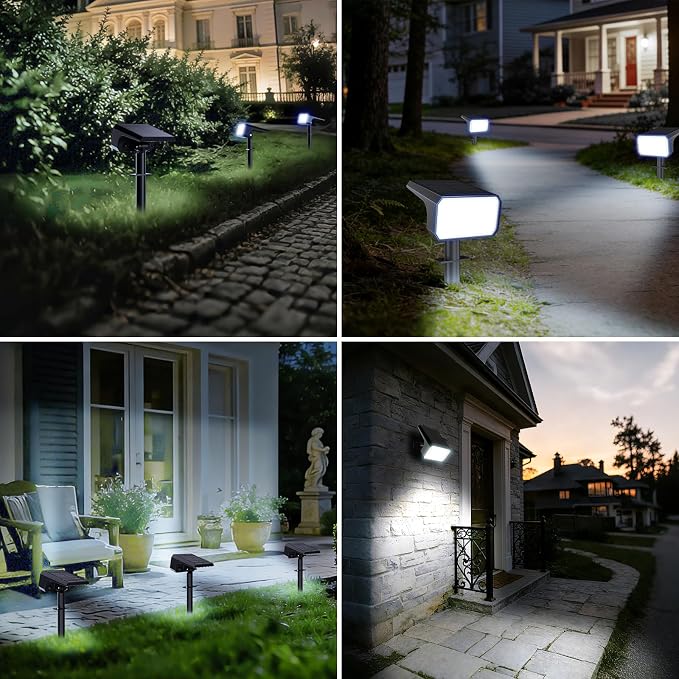 Fabrito 10 Pack Solar Spot Lights Outdoor Waterproof IP67, [108 LEDs, 4 Modes] Dusk to Dawn Spotlights with 1500mAh Battery for All Night, Landscape Lights for Tree, Yard, Pool, Pathway, Cool White