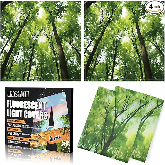 ANGSYLTH 2 x 2 Feet Fluorescent Light Covers - 4 Pcs Covers for Ceiling Lights, Magnetic Light Filters for Classroom, Office, Hospitals, Home (Spring & Forest)