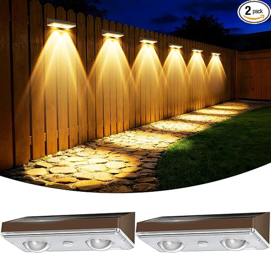 Solar Fence Lights Outdoor, Ultra-Bright 85LM Fence Lights Solar Powered, 9 RGB Color Modes, IP65 Waterproof, 12H Dusk to Dawn Glow for Pool/Deck/Patio/Wall/Backyard, 2 Pack, Matte Brown