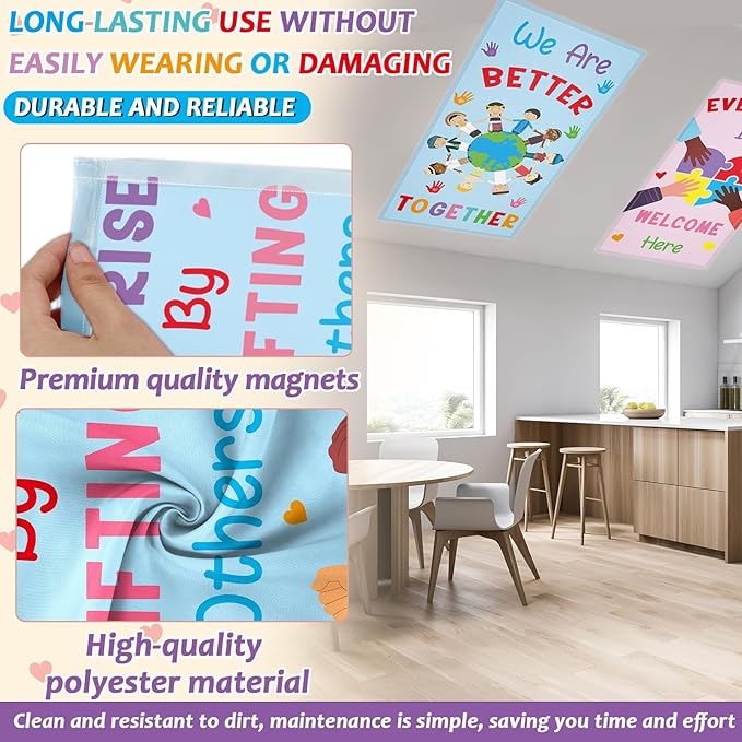 6Pcs Inspirational Fluorescent Light Covers for Classroom Diversity Ceiling Light 4x2Ft Positive Magnetic Lights Cover Filter Easy Install for Back to School Office Hospital Ceiling Supply (Kindness)