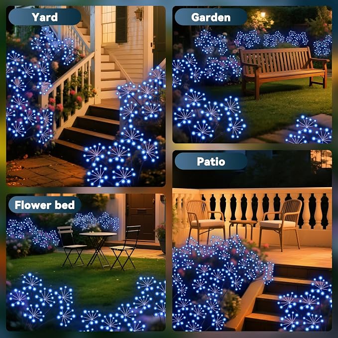 Slyuexu Solar Garden Lights 2 Pack Waterproof Swaying Starburst Light Solar Outdoor Lights for Yard Patio Walkway Pathway Party Wedding Decoration, Unique Gifts for Women, Blue
