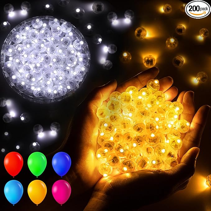 200pcs Balloon Lights Warm White&Cool White Mini Led Lights Round Long Standby Time Multicolor Ball Lamps Paper Lantern Balloon Liamps for Birthday Party Christmas Halloween Decoration